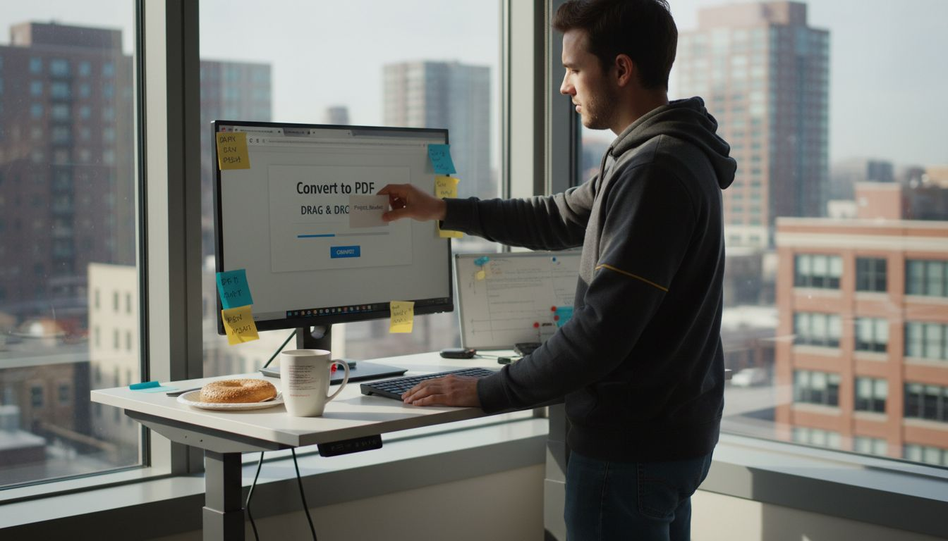 Developer converting document in sunlit office