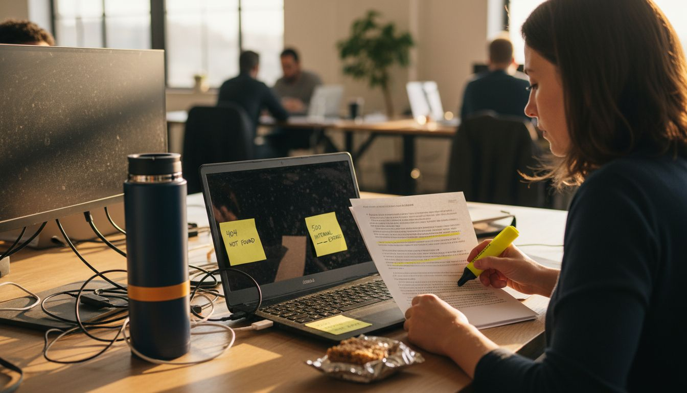 Developer reviewing API documentation at desk