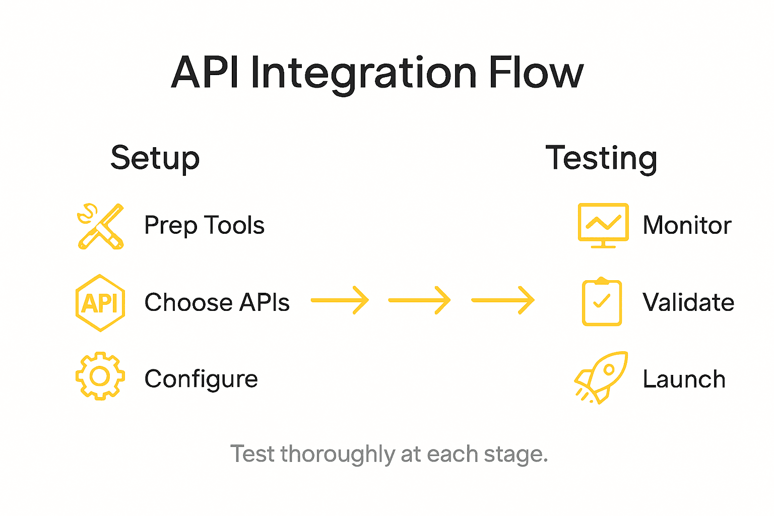 Infographic showing API integration workflow steps