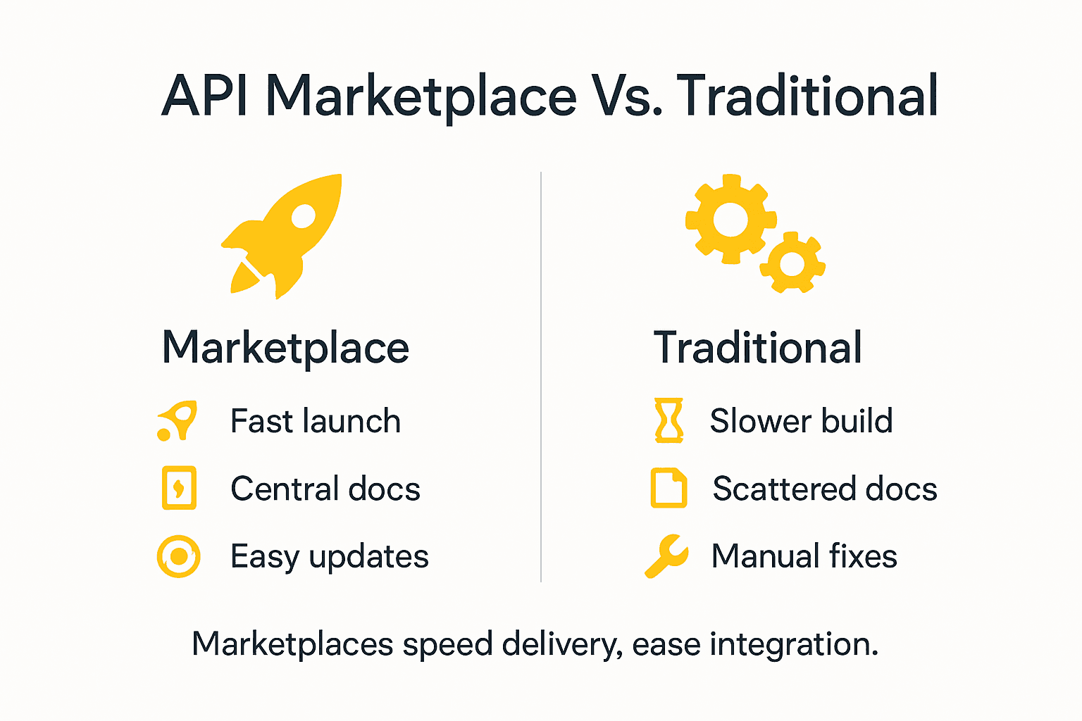 Infographic comparing API marketplace to traditional integration
