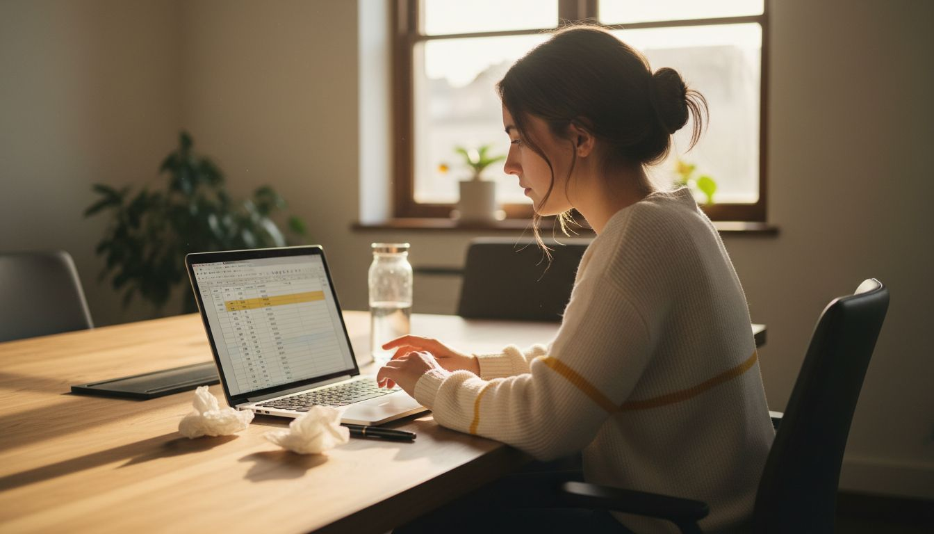 Woman reviewing country codes on laptop display