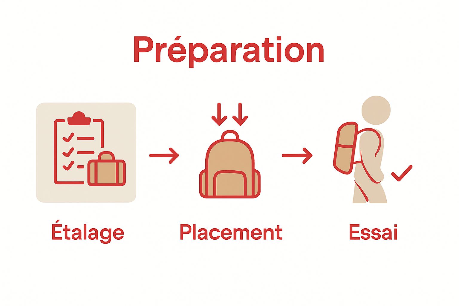Visual workflow of preparing, packing, and testing airsoft equipment for transport