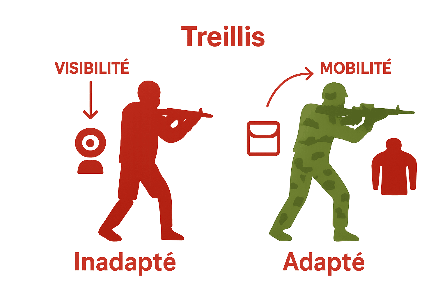 Comparaison visuelle avantages treillis militaire airsoft