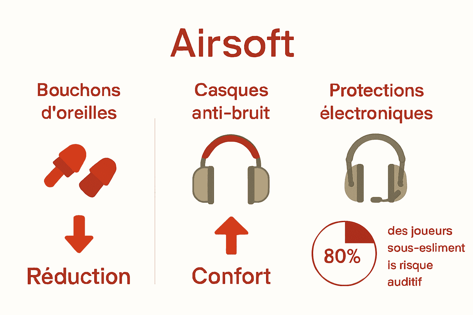 Comparaison visuelle protections auditives airsoft