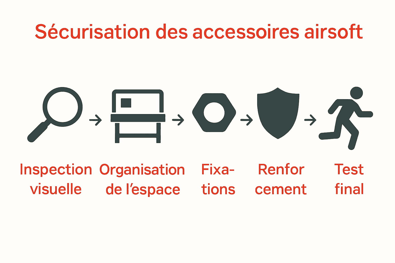 Infographie sur les 5 étapes pour sécuriser accessoires airsoft.