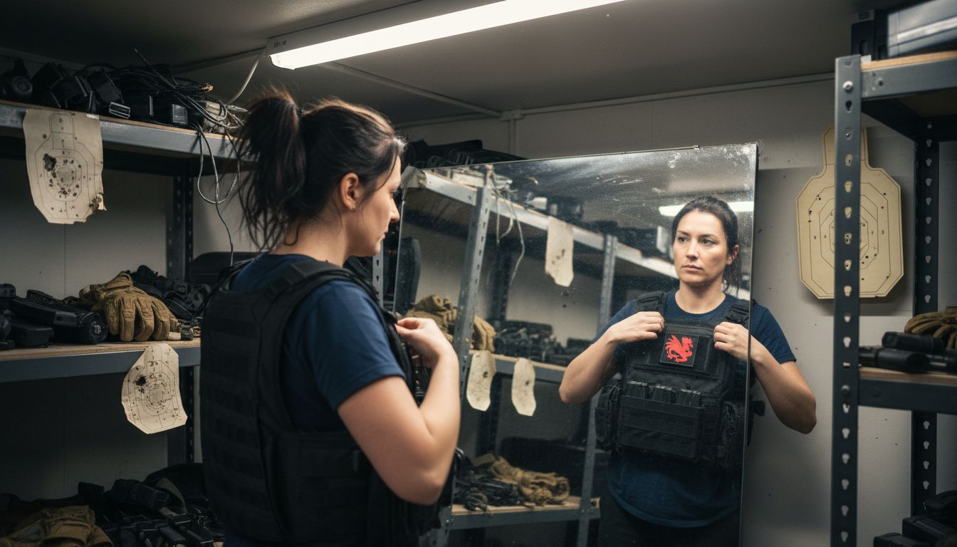 Woman adjusting fit of tactical vest
