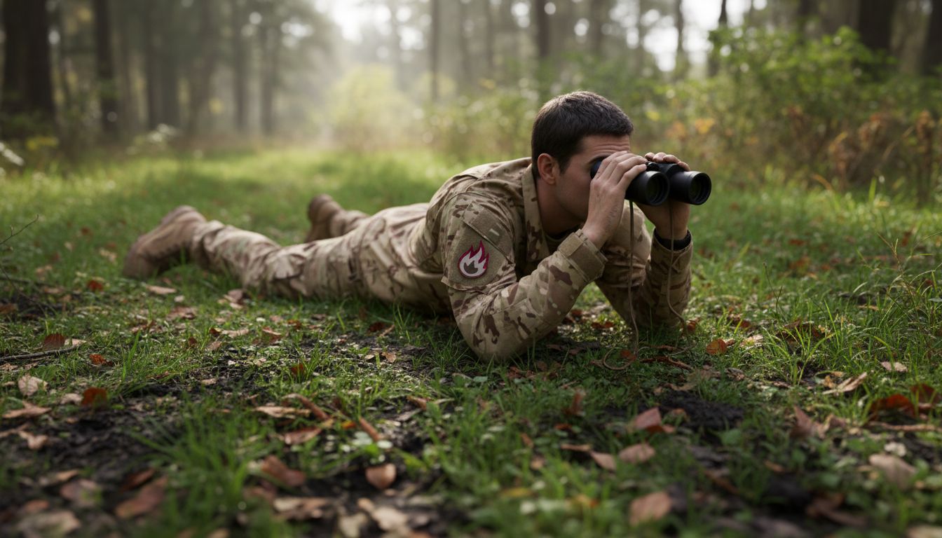 Player with mismatched camouflage in forest clearing