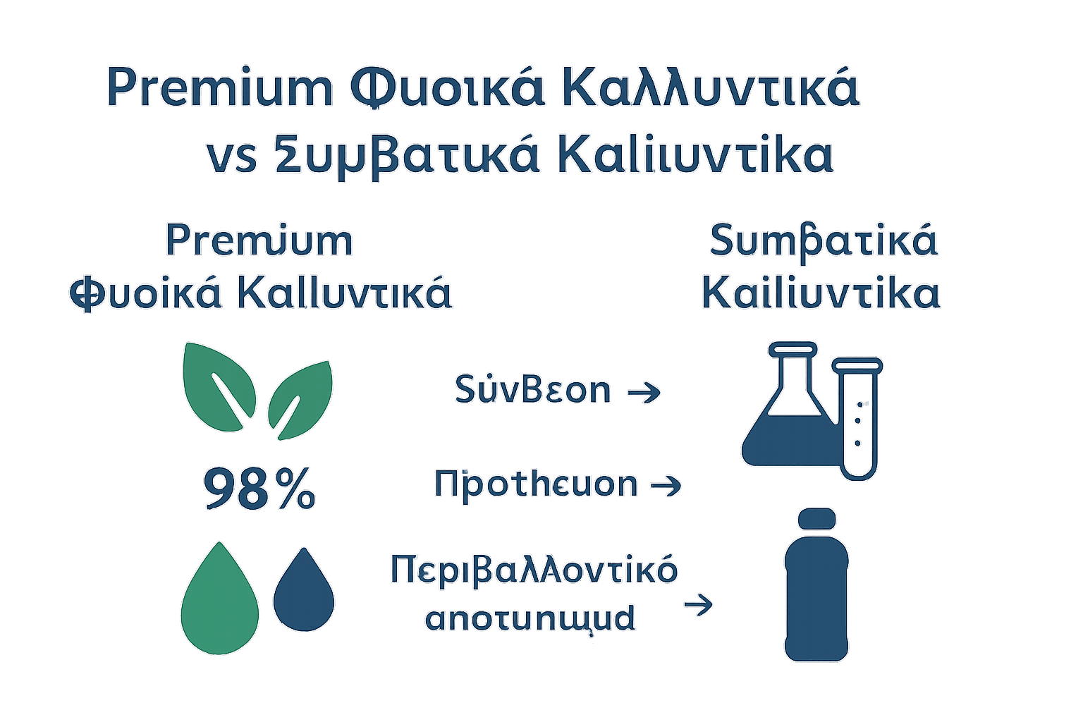 Premium Φυσικά Καλλυντικά: Πλήρης Καθοδήγηση Χρήσης 3 Σύγκριση premium και συμβατικών καλλυντικών με εικονίδια