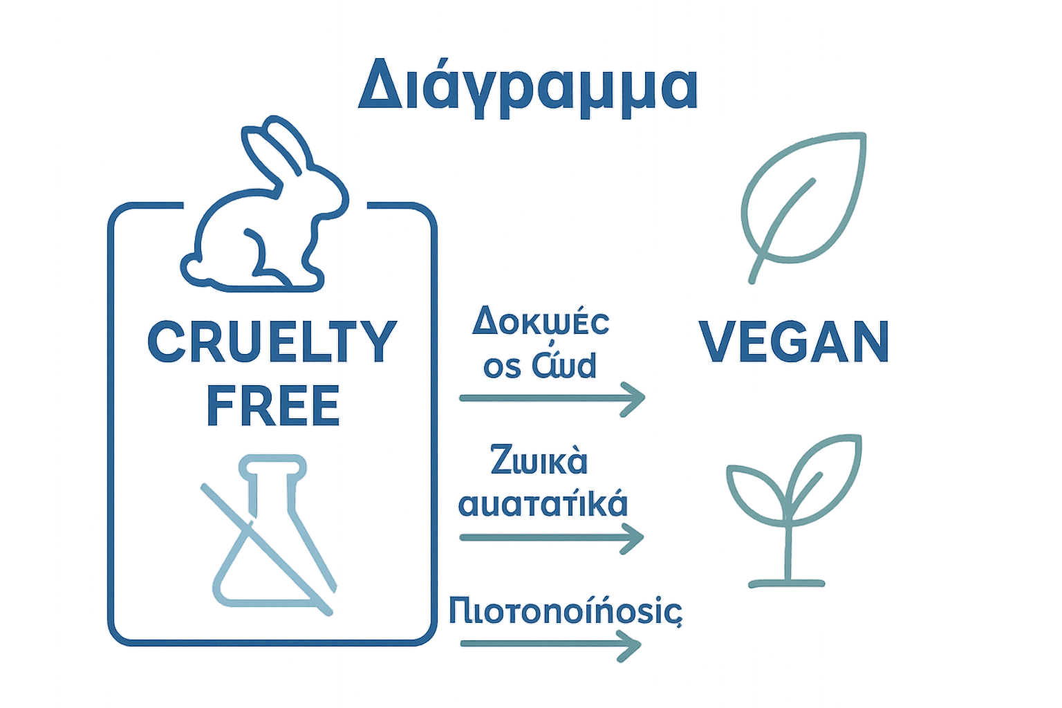 Απλό infographic που συγκρίνει βασικές διαφορές μεταξύ cruelty-free και vegan καλλυντικών.