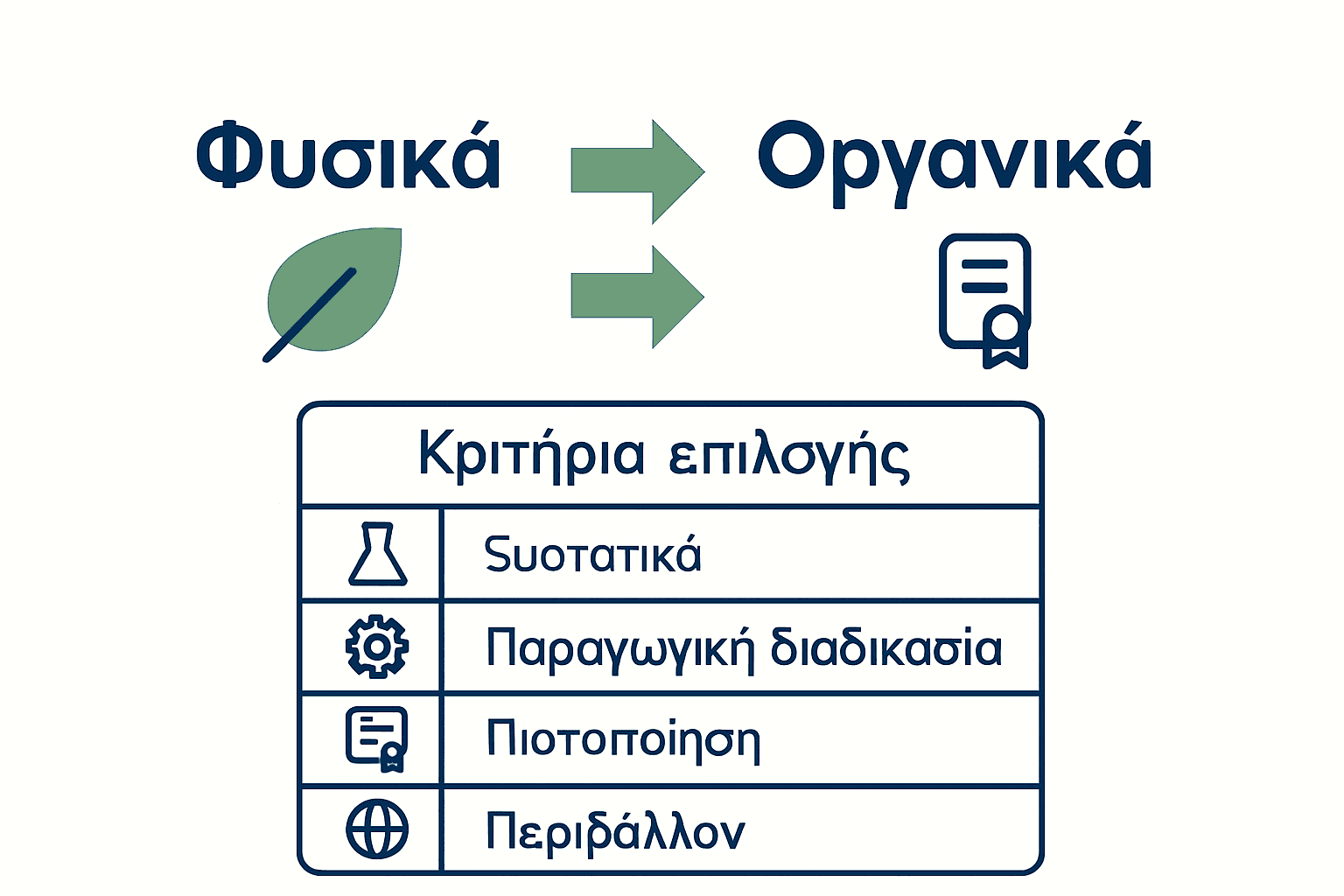 Συνοπτική σύγκριση βασικών χαρακτηριστικών φυσικών και οργανικών καλλυντικών