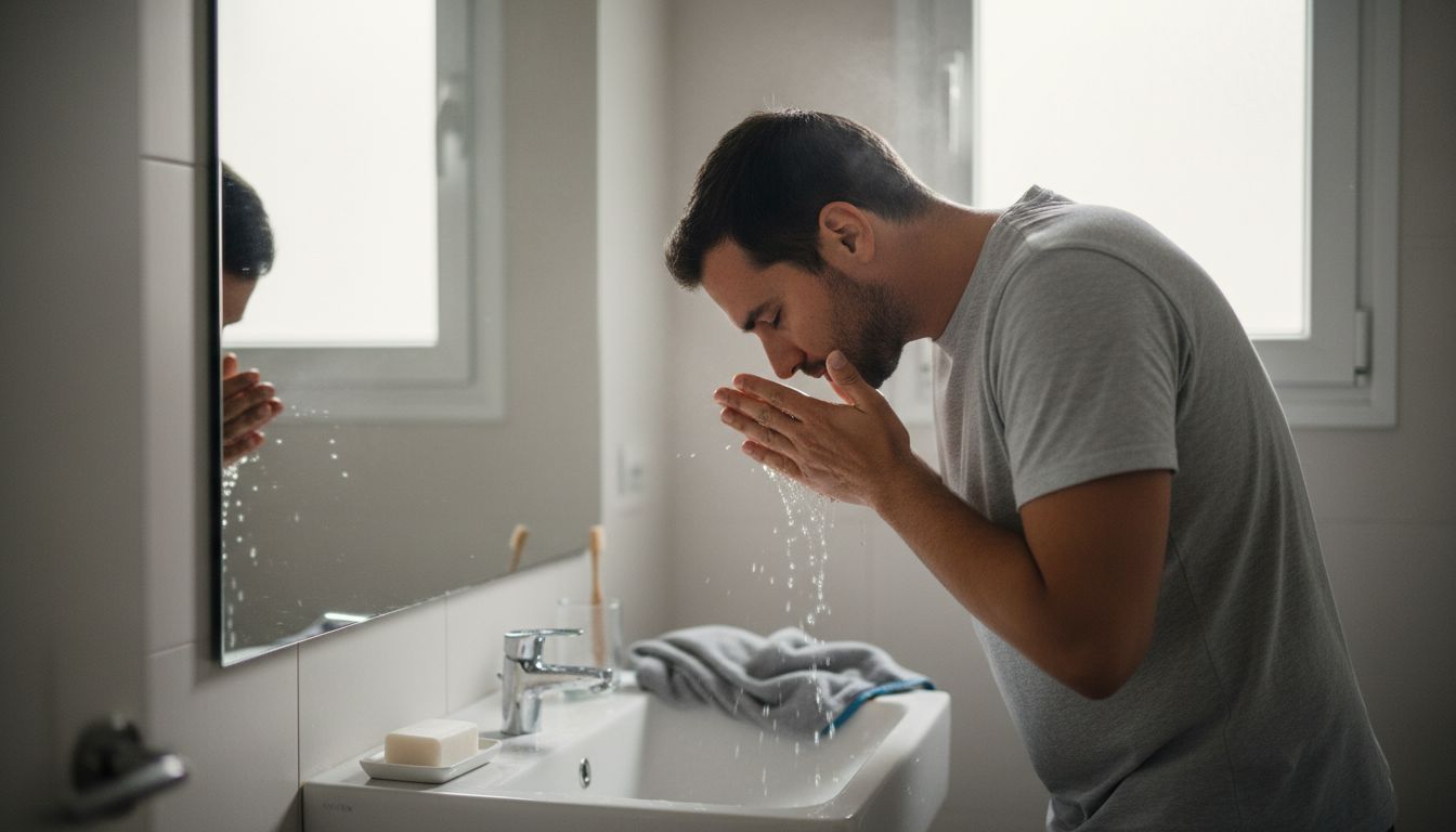 Man washing face with gentle motion