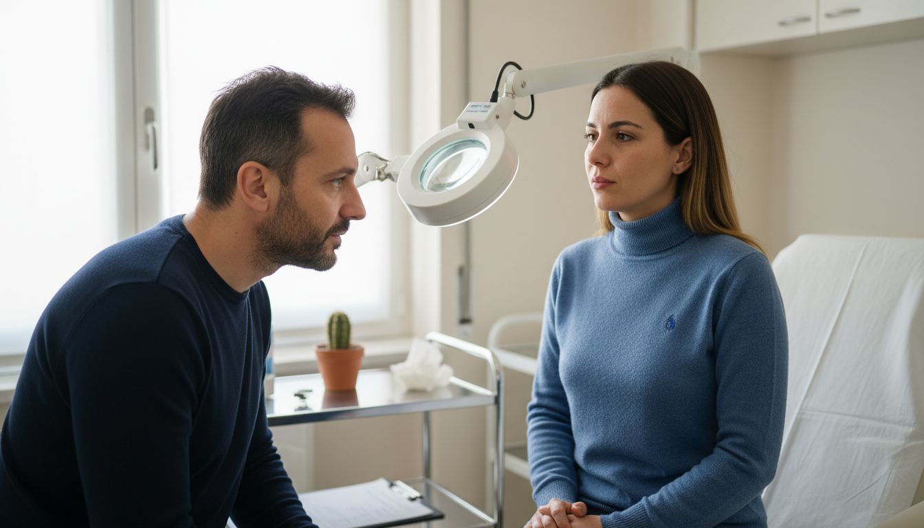 Dermatologist examining patient’s sensitive skin