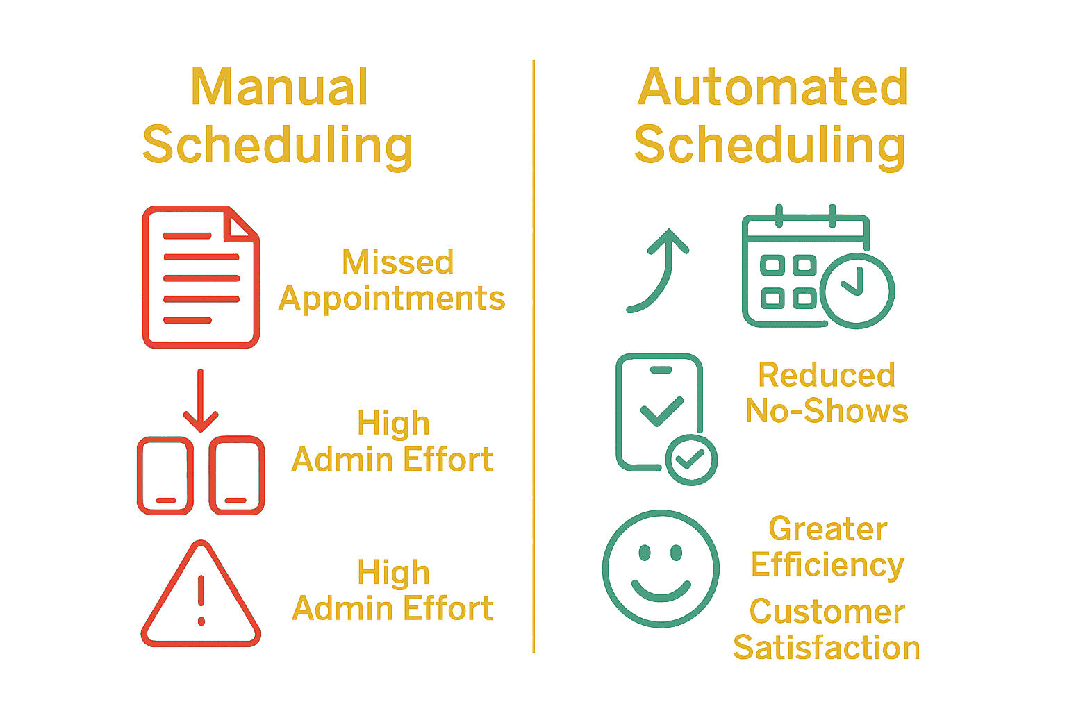 Comparison chart of manual vs automated scheduling benefits.