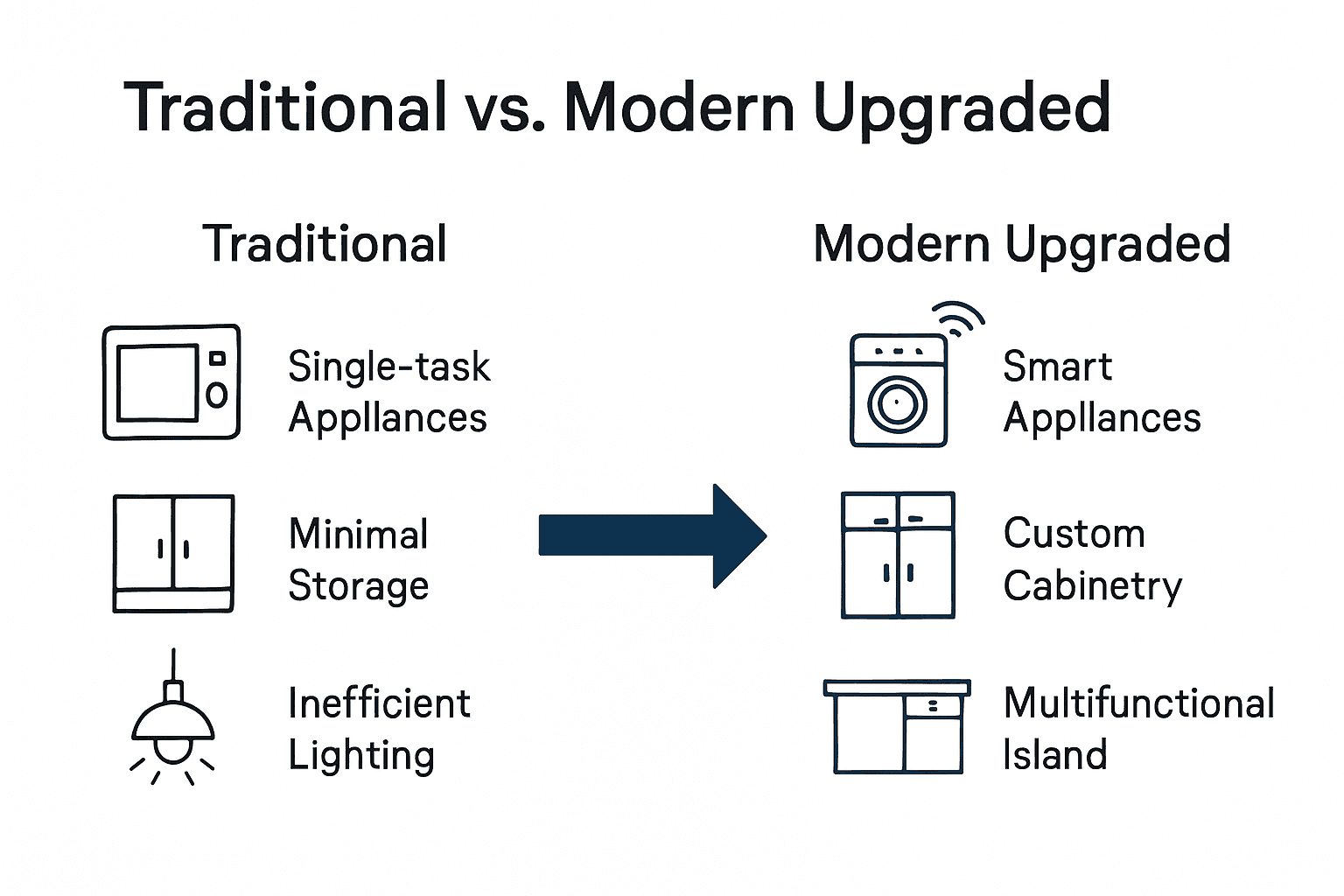 Infographic comparing traditional and modern kitchen features.