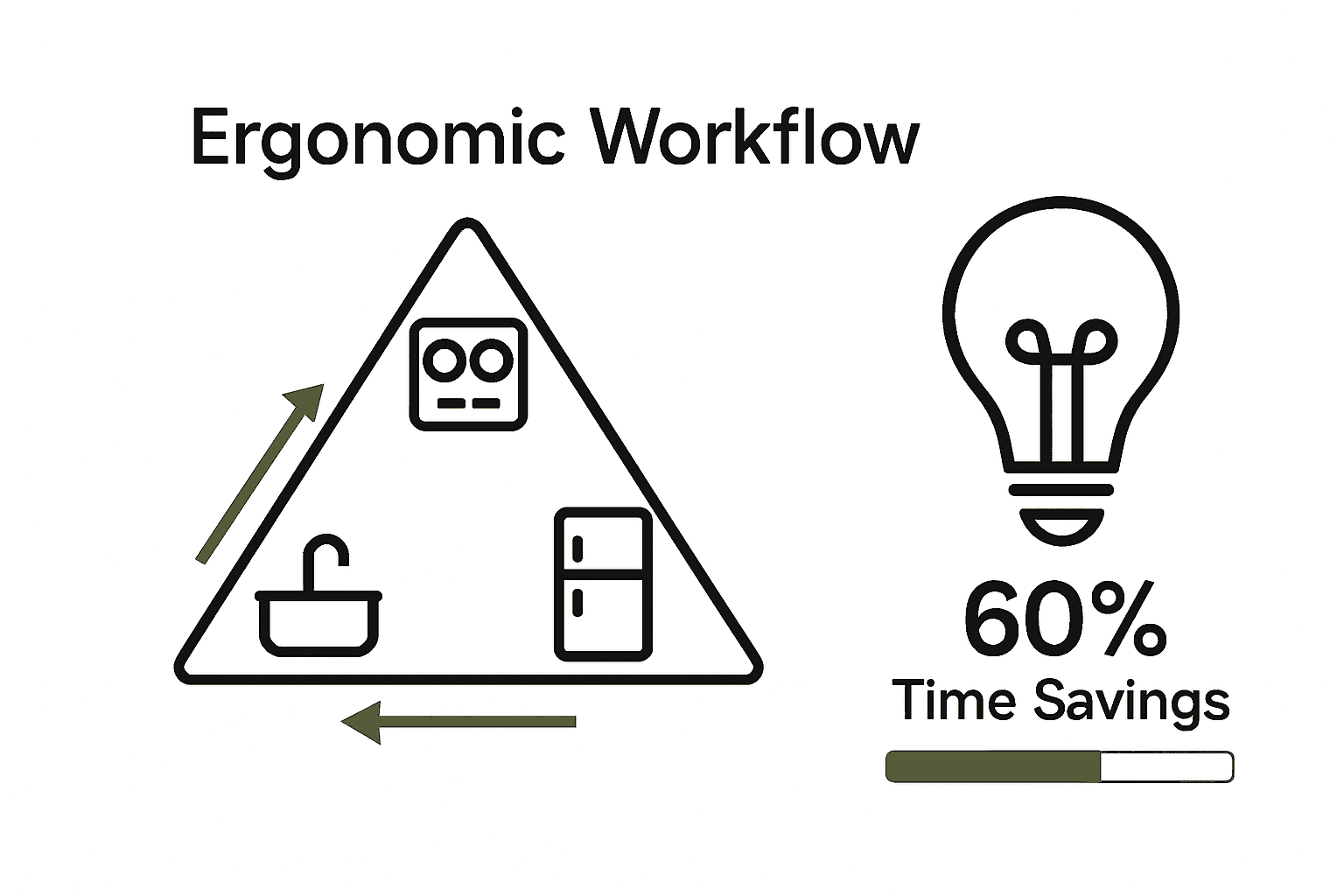Infographic showing kitchen work triangle and efficiency savings