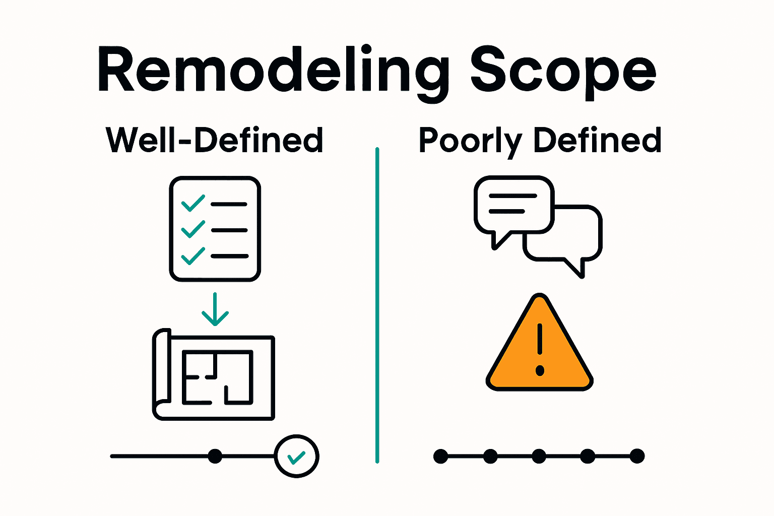 Infographic comparing clear versus vague remodeling scopes.
