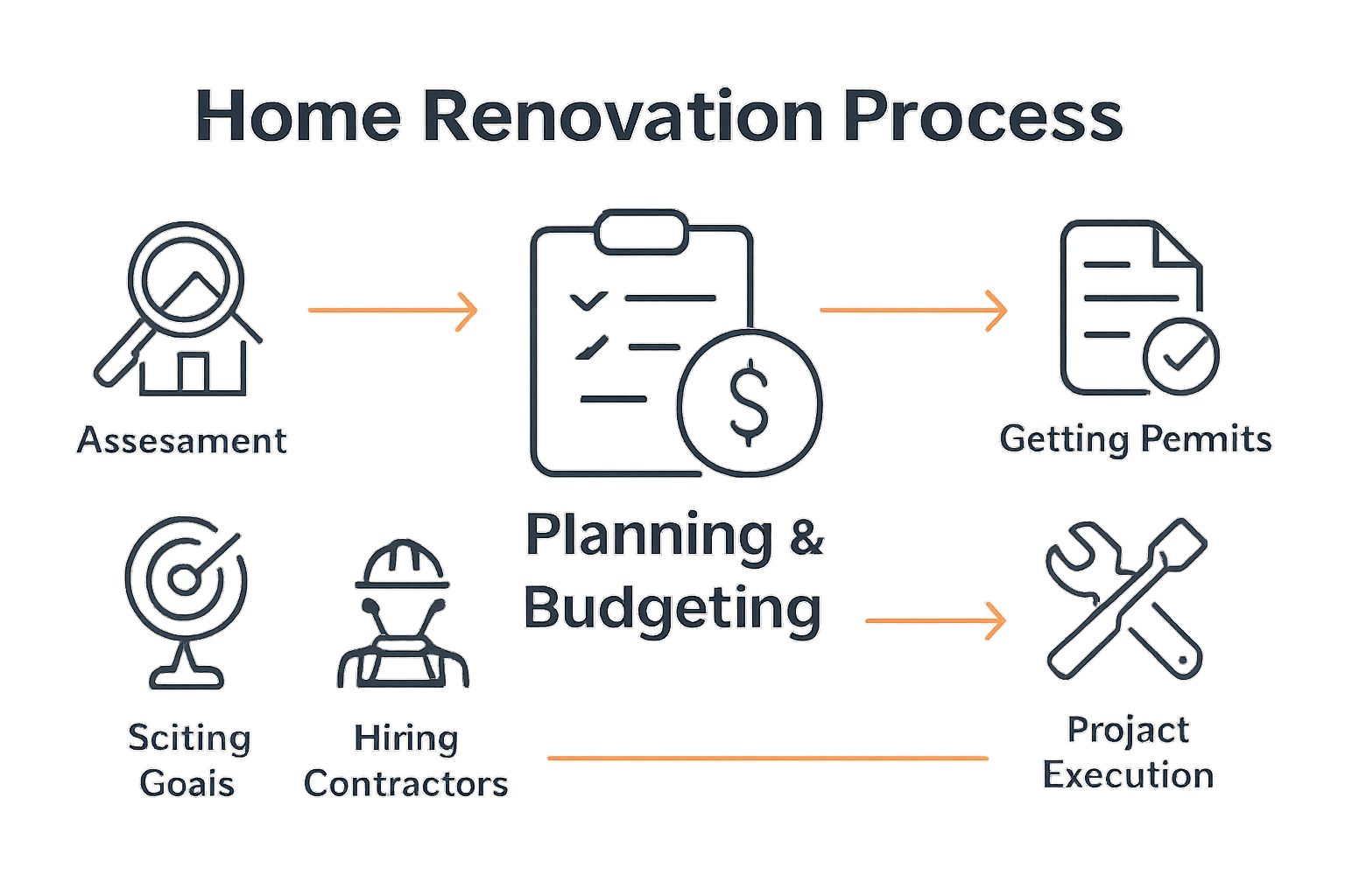 Six-step home renovation checklist visual process