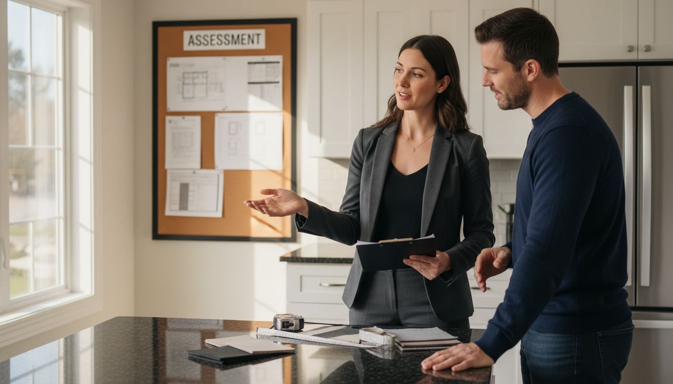 Consultant assesses kitchen and reviews plans
