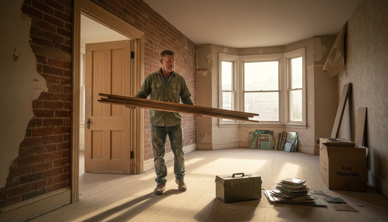 Worker bringing in reclaimed remodeling materials