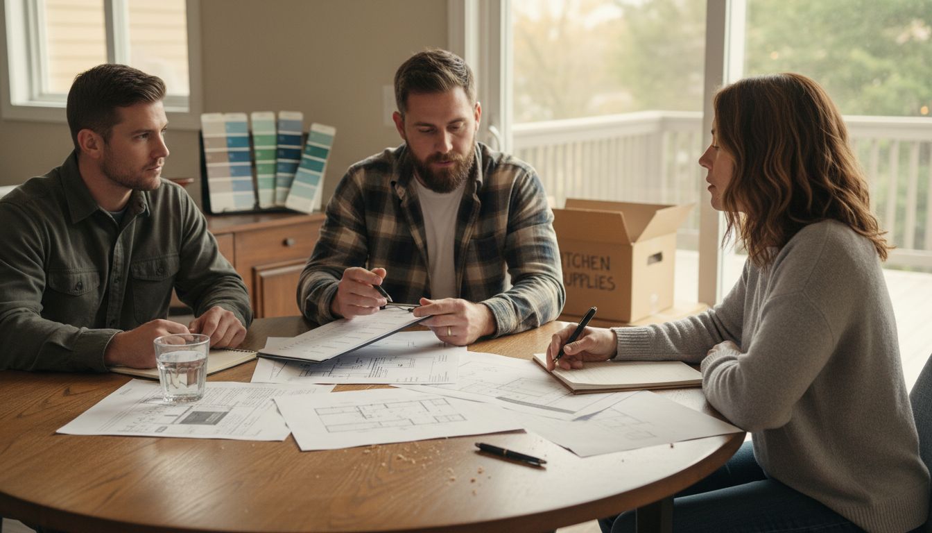 Homeowner meets with contractors at table