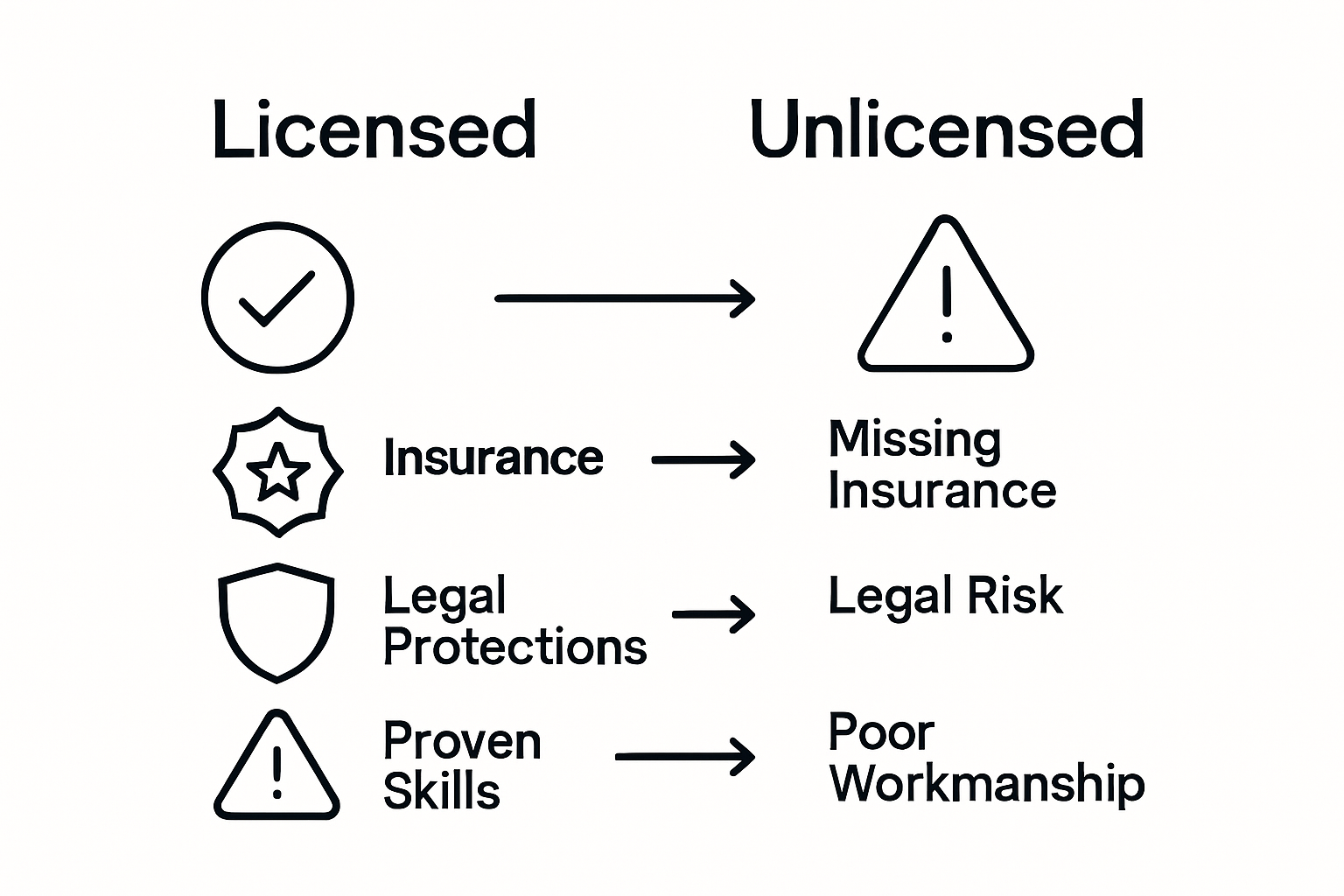 Infographic comparing licensed and unlicensed contractor risks