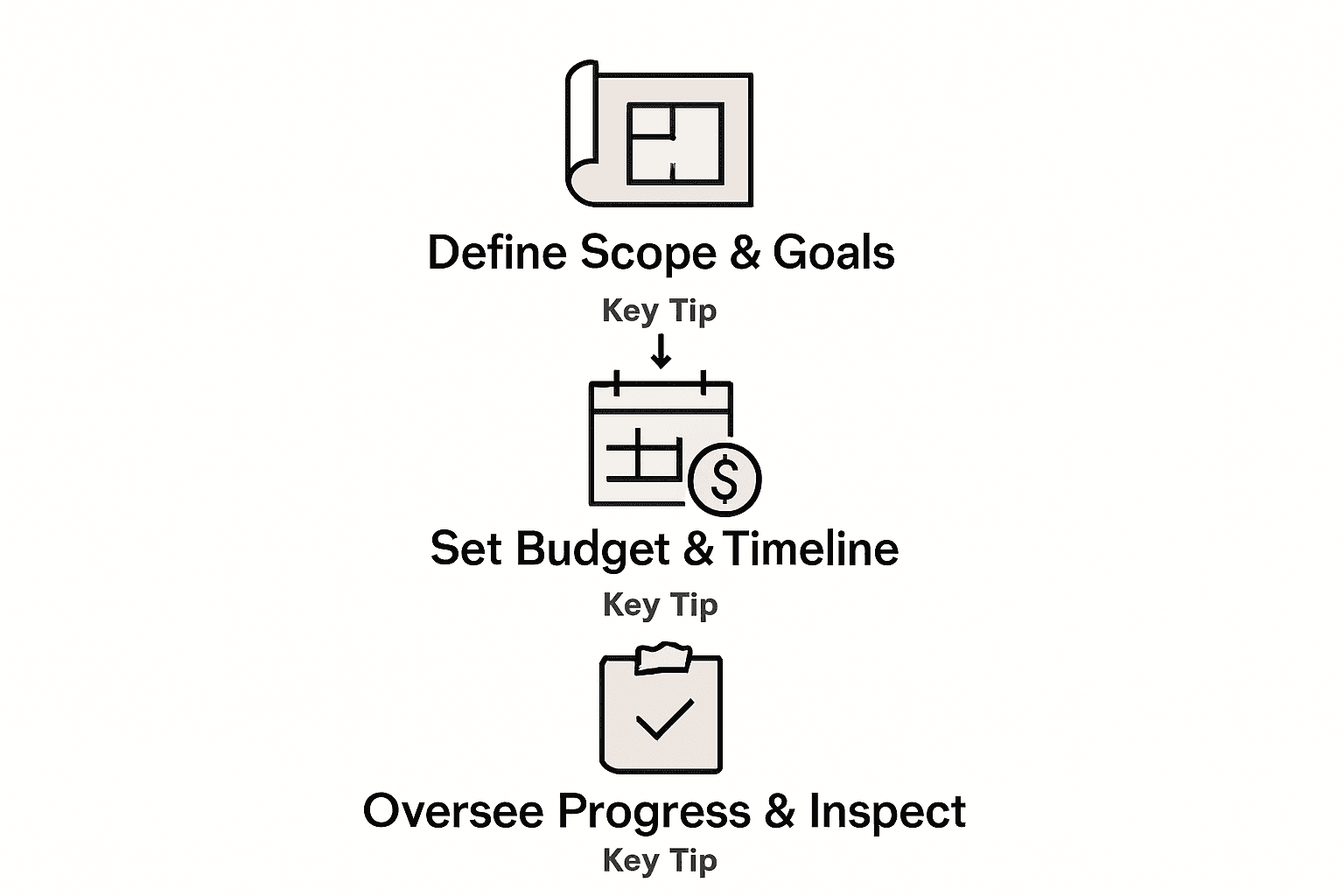 Infographic showing three key renovation stages