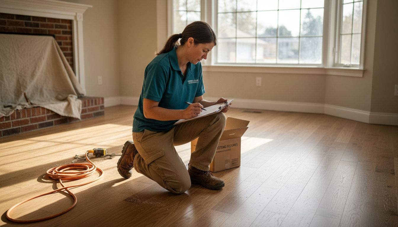 Contractor organizing living room renovation