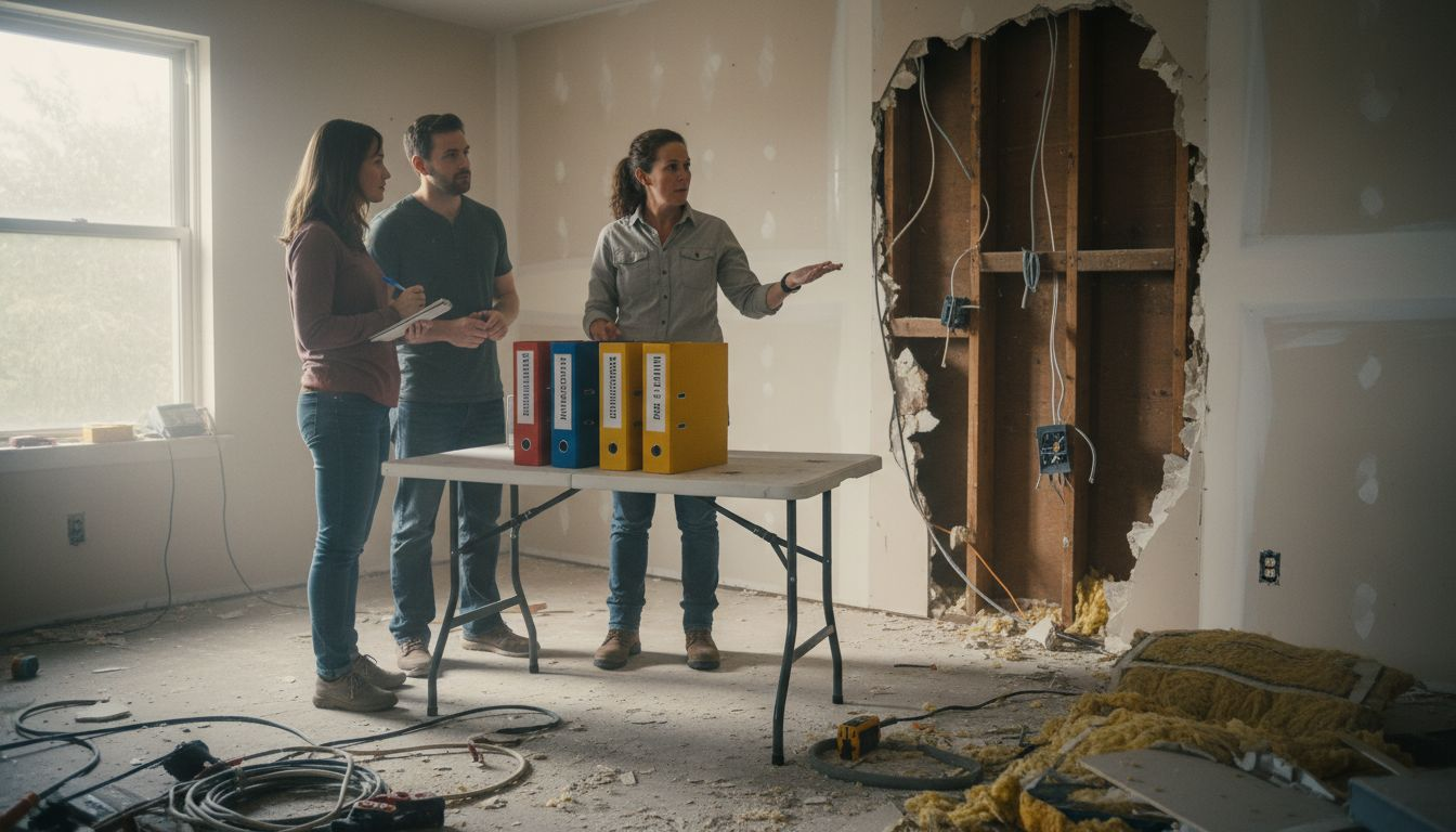 Contractor explaining insurance policies to clients