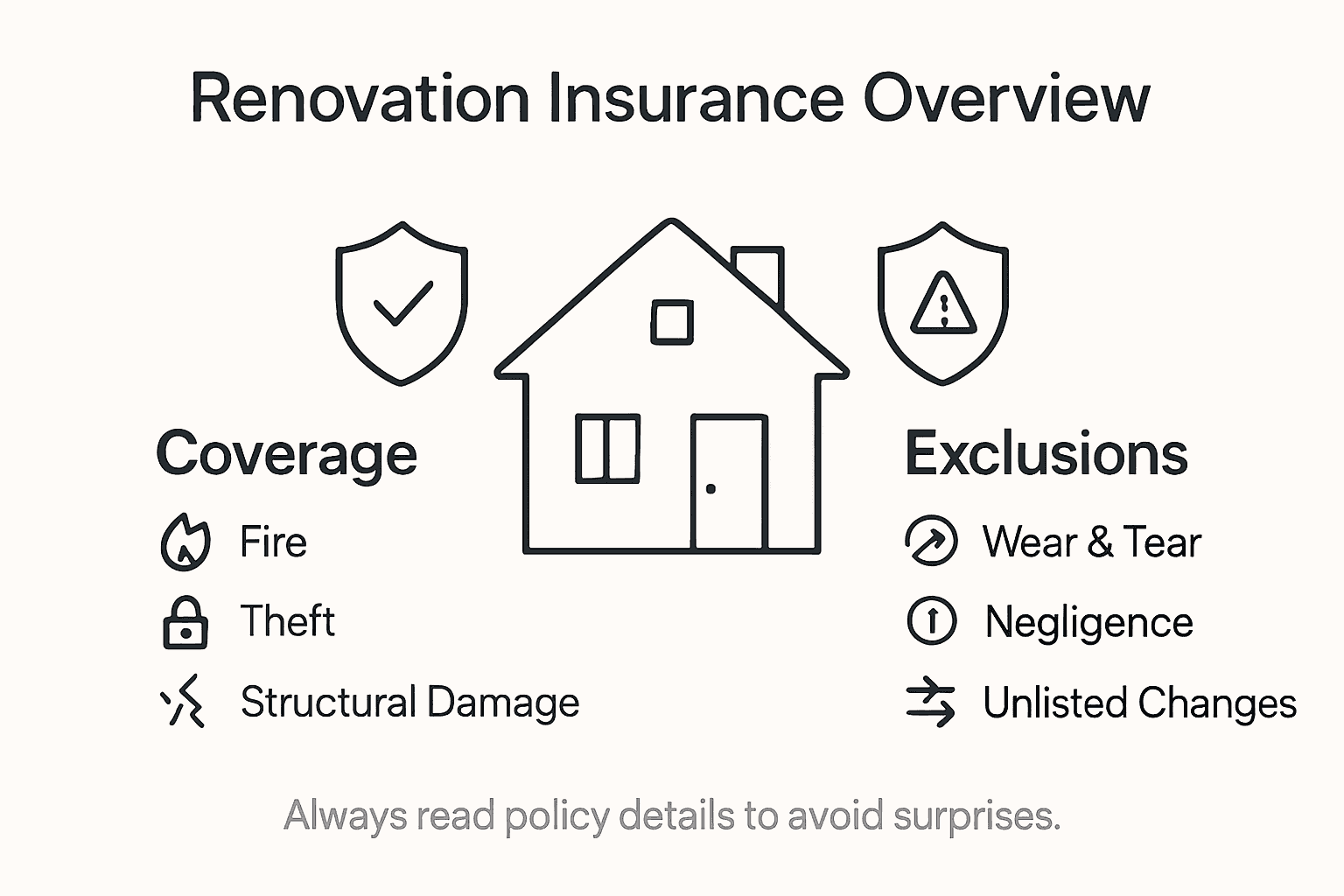 Infographic showing renovation insurance coverage versus exclusions