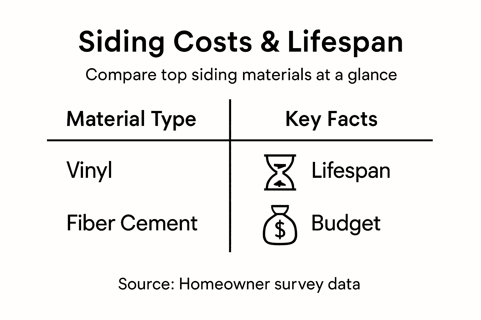 Infographic showing costs and lifespan of siding materials