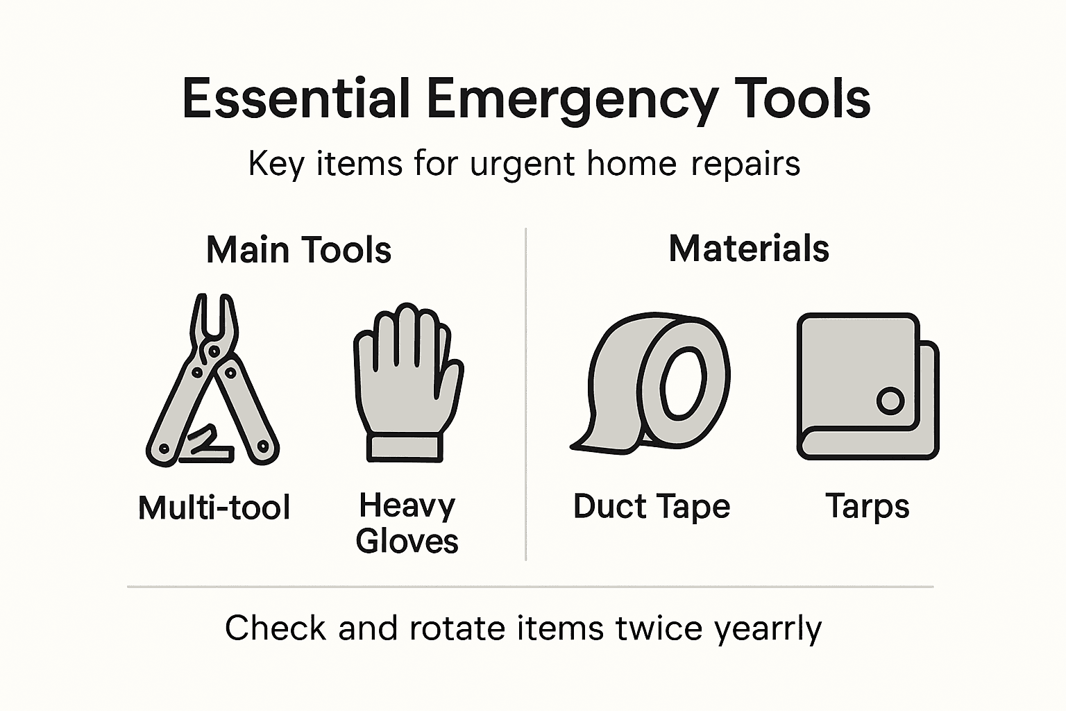 Infographic listing emergency repair tools and materials