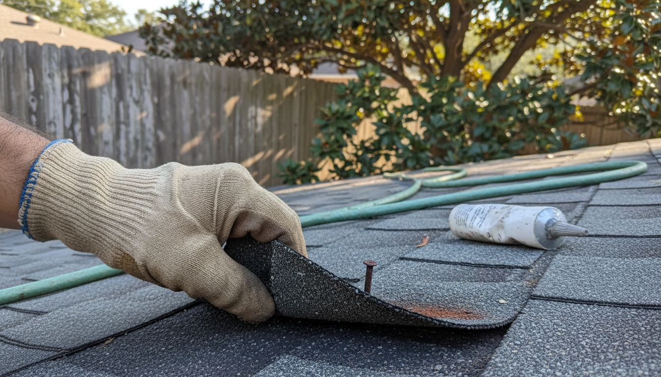 Close-up old and new asphalt shingles