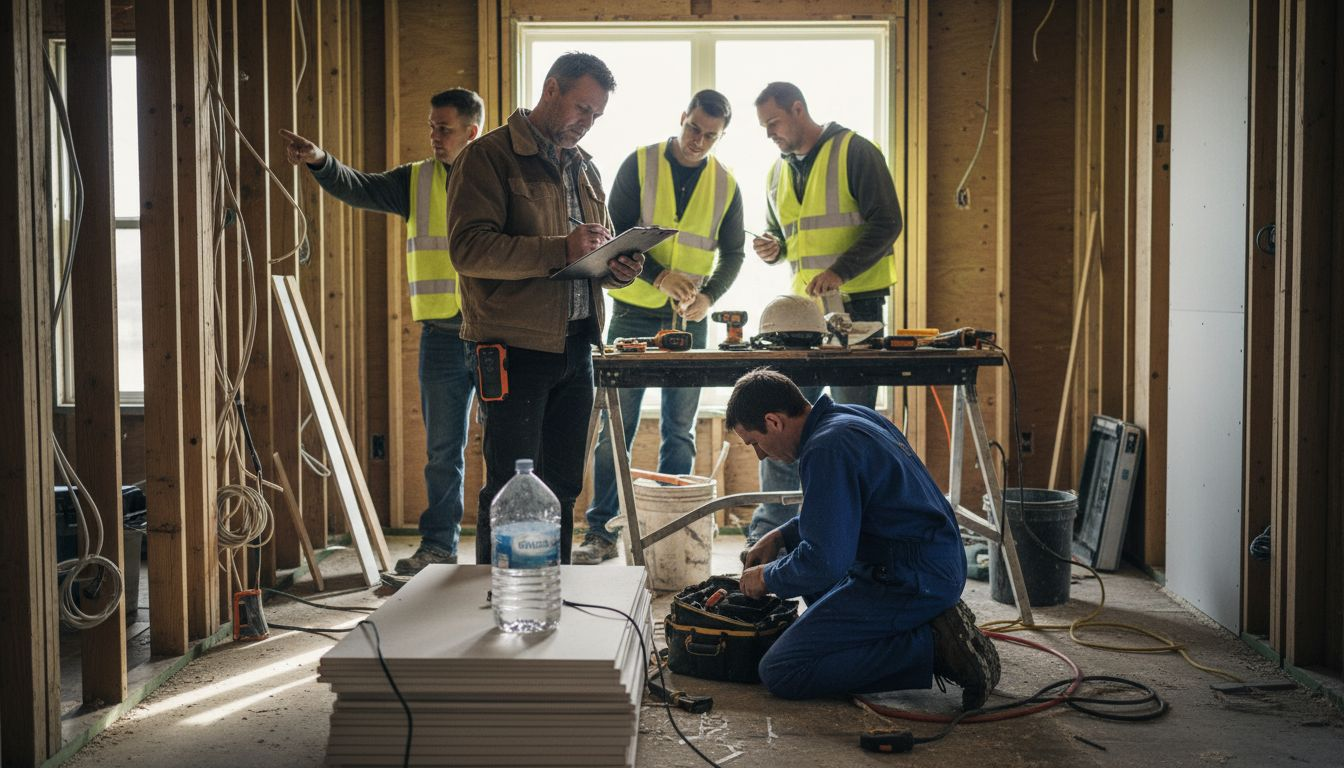 Contractor overseeing multiple trades on site