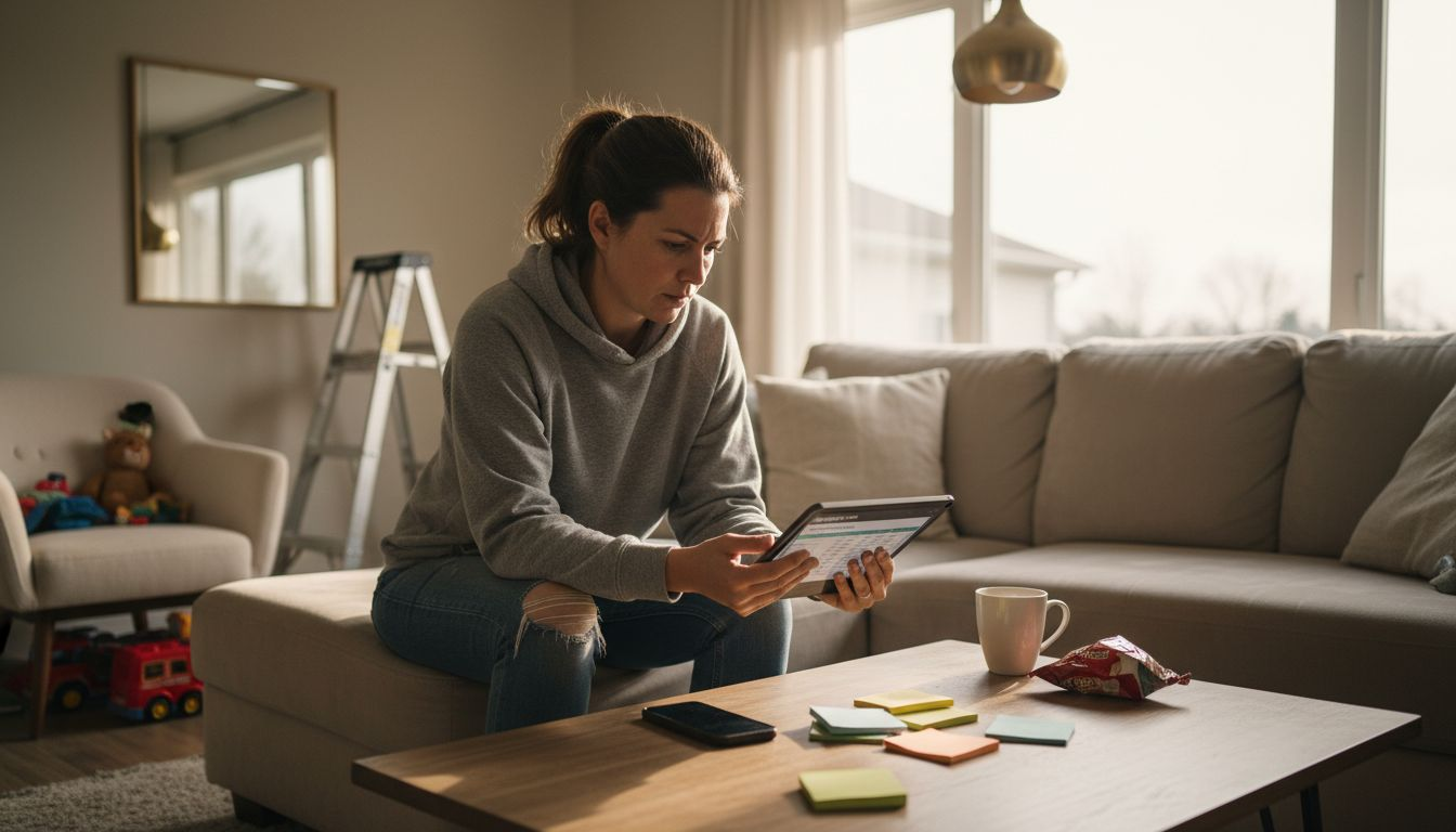 Woman reviewing renovation budget in living room