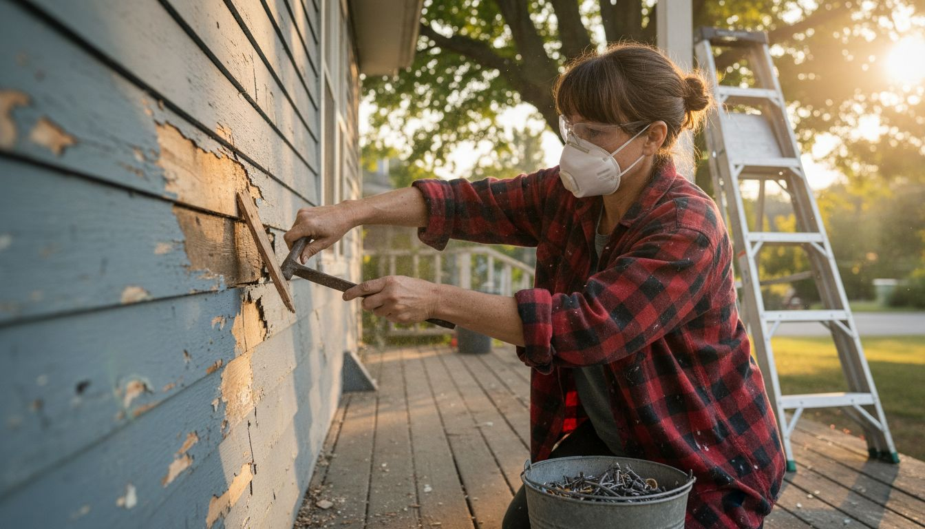 Removing damaged siding from wooden wall