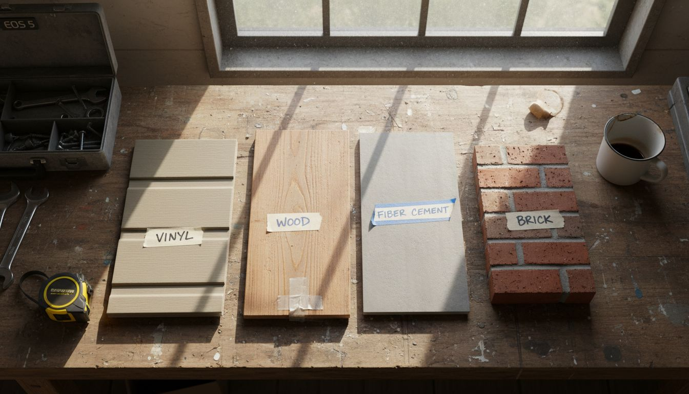 Closeup of different siding material samples