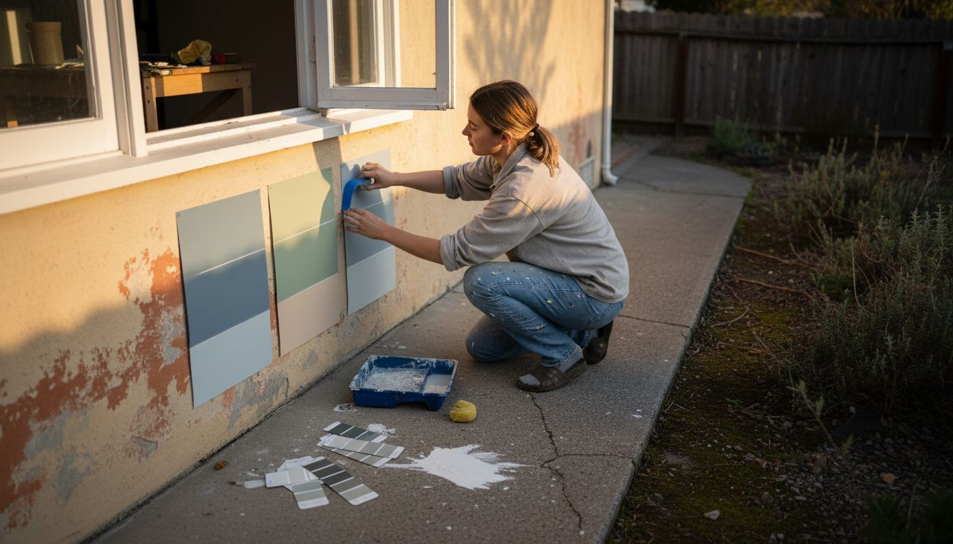 Choosing paint swatches on home exterior