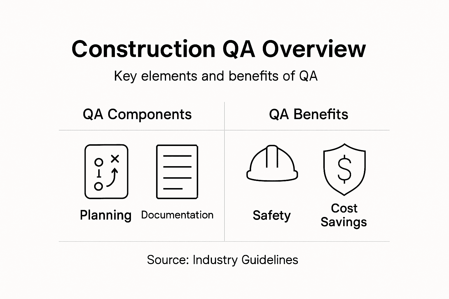 Infographic of QA components and benefits in construction