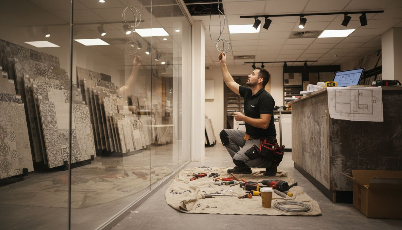 Contractor working in retail improvement workspace