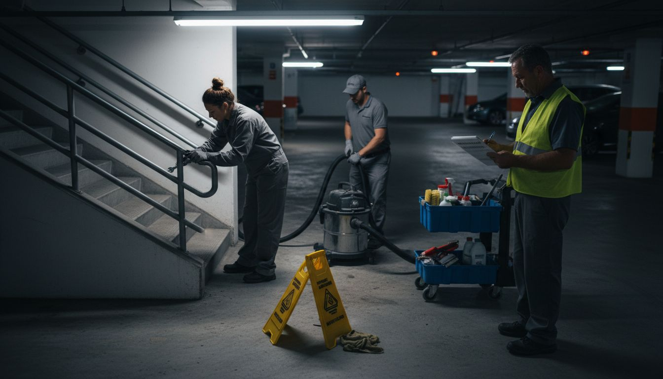 Maintenance team performing facility safety check