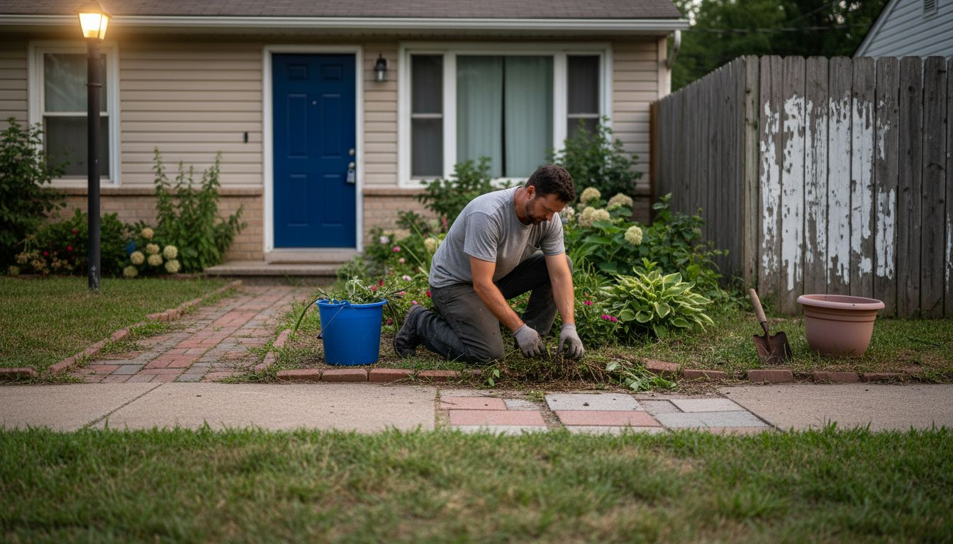 Landscaper working on front yard upgrades