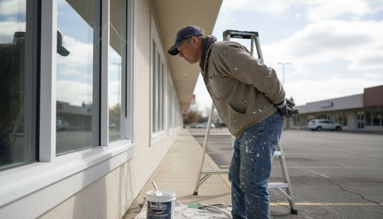 Supervisor inspecting painted retail building trim