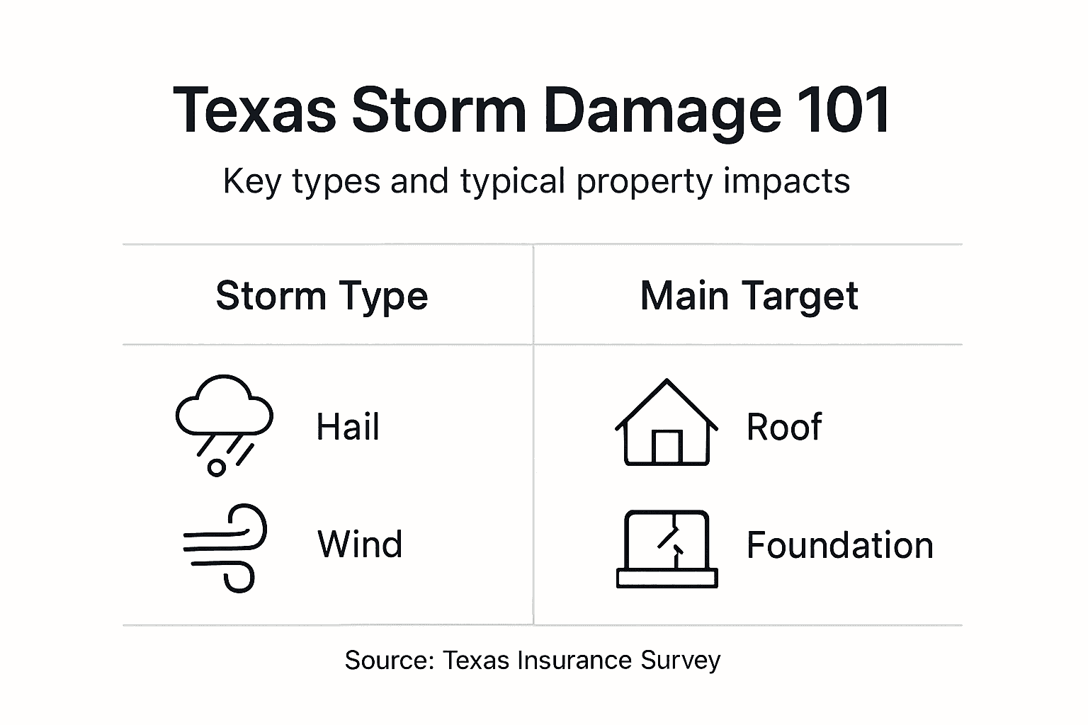 Infographic of main Texas storm damage types