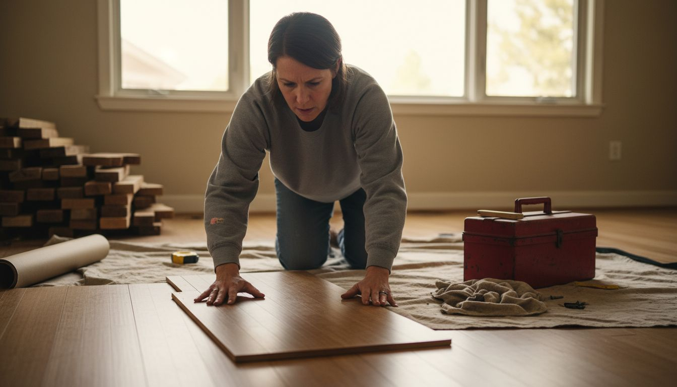 Homeowner inspecting bamboo flooring install