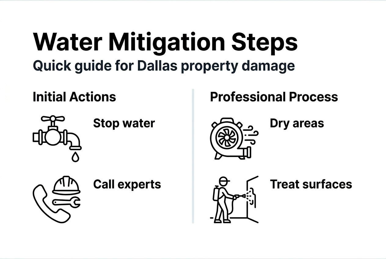 Infographic listing Dallas water mitigation steps