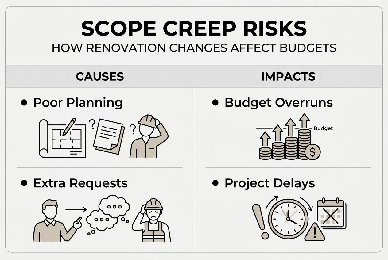 Infographic highlighting scope creep causes and impacts