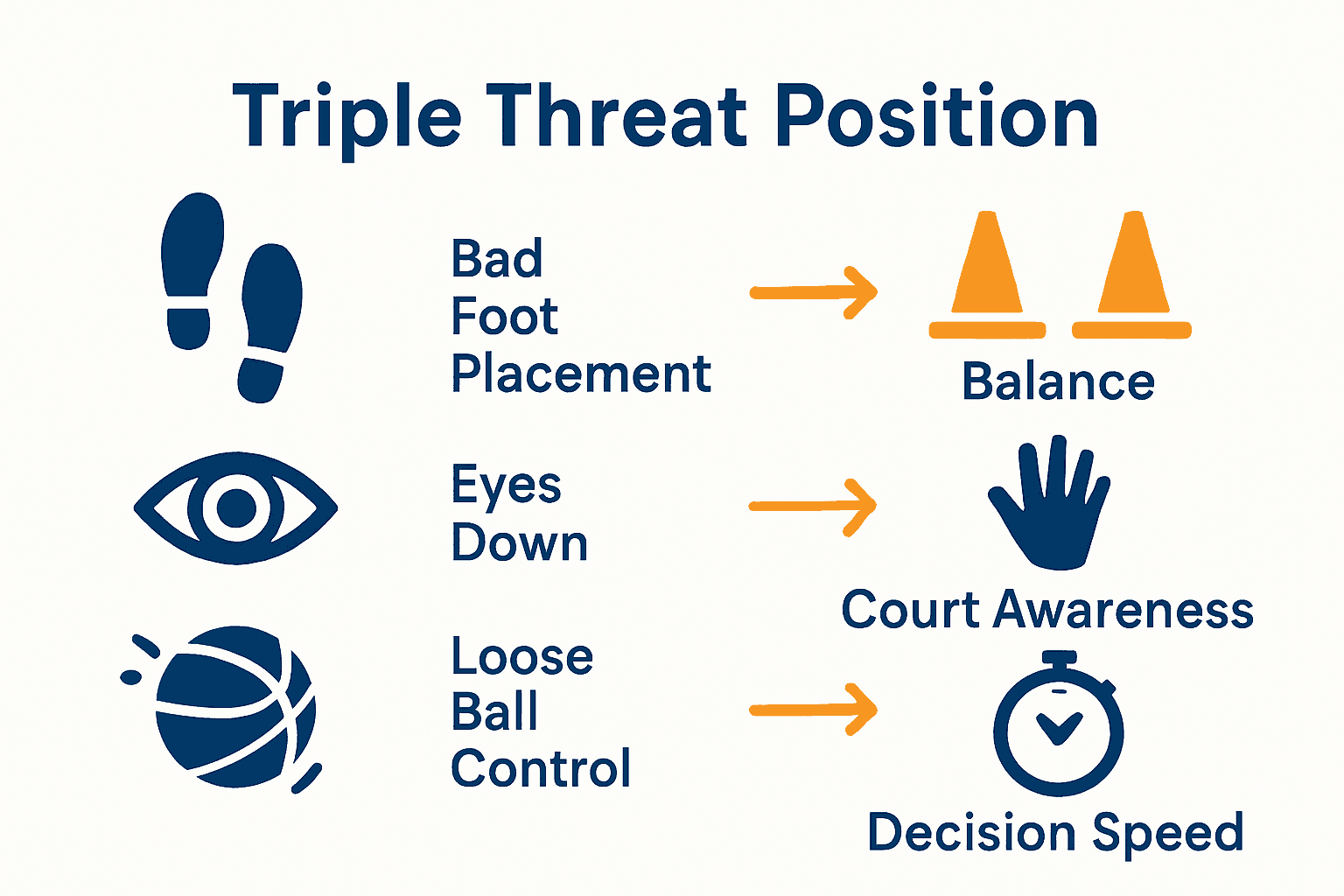 Infographic showing mistakes and drills for triple threat position.
