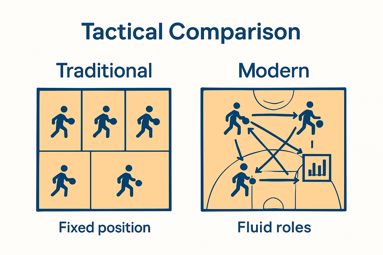 Traditional vs modern basketball tactics comparison infographic