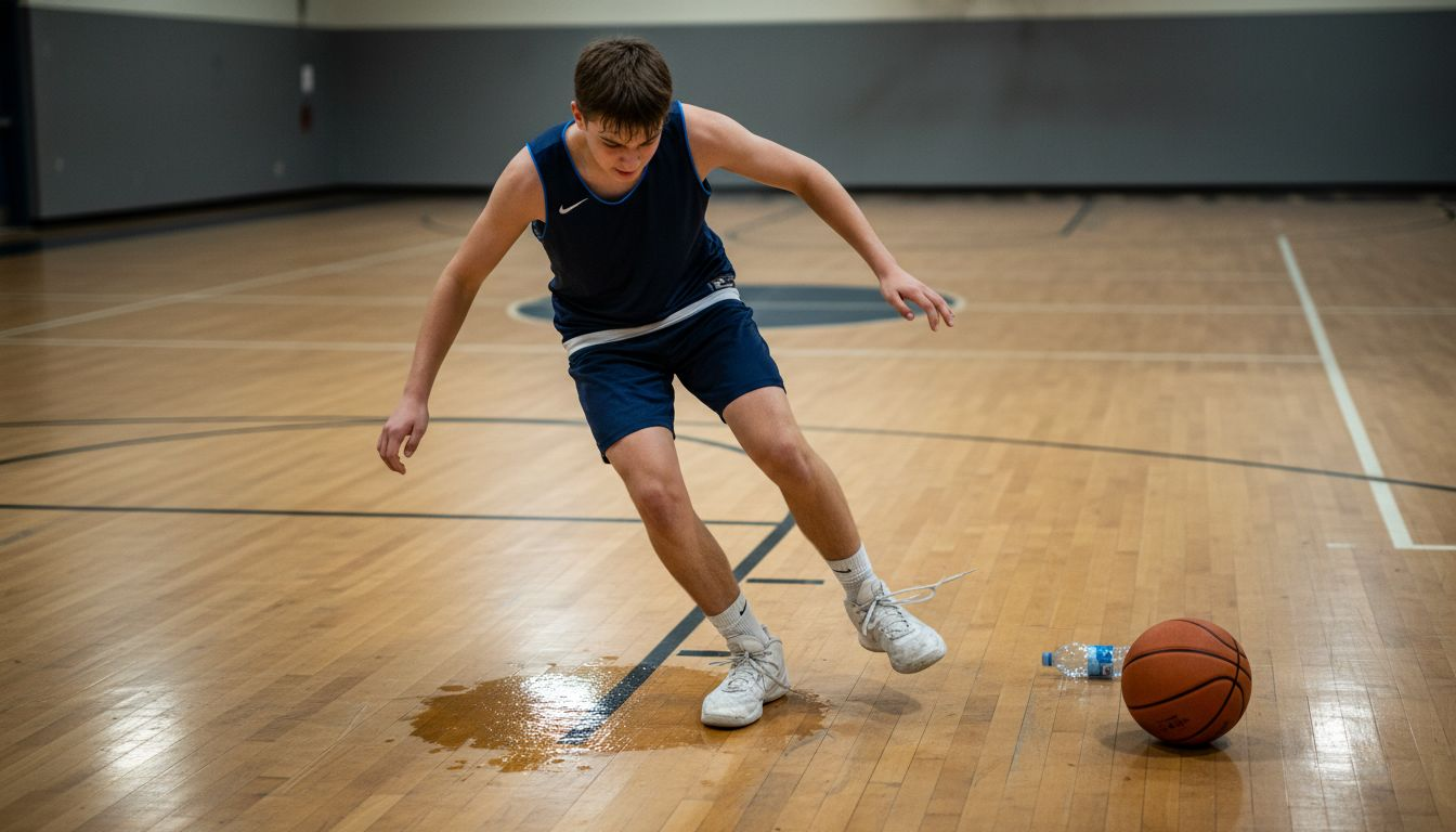 Player focused on basketball footwork drill