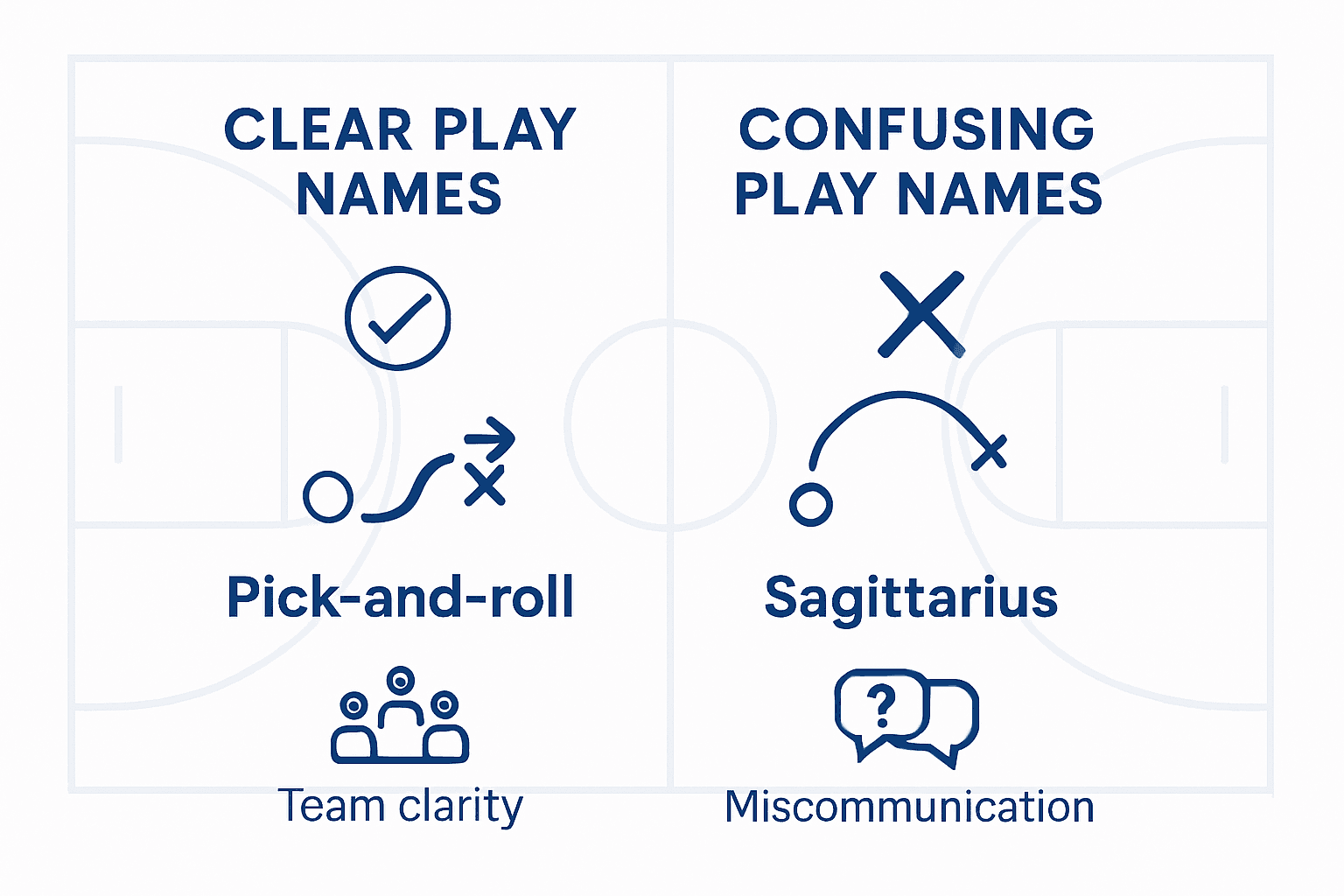 Infographic comparing clear and confusing play names